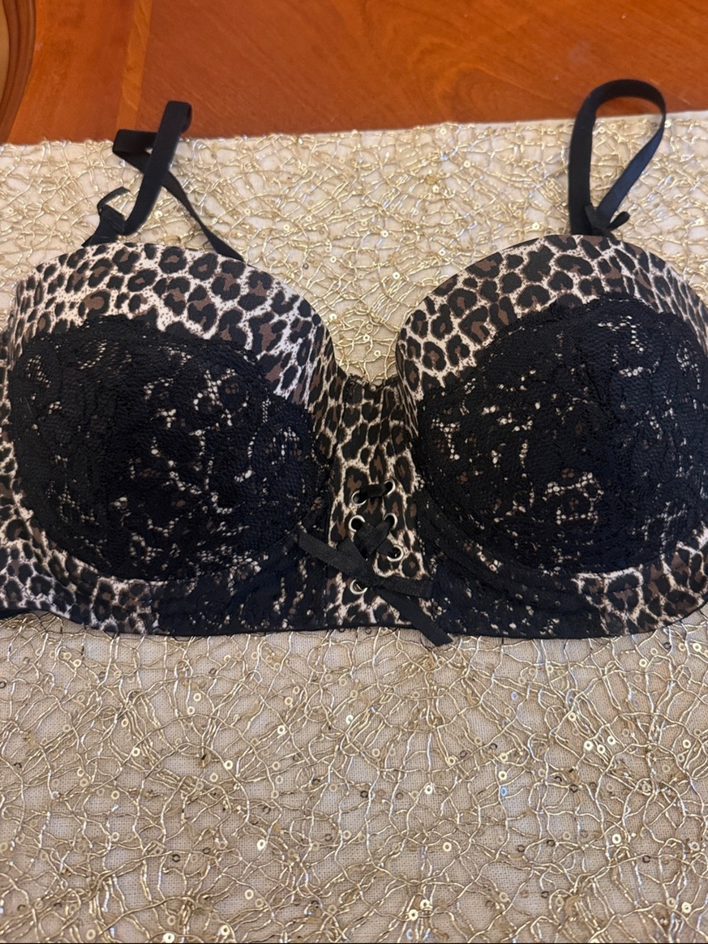 Jasmine & Ginger Leopard Lace Push-Up Bra - Black & Tan
